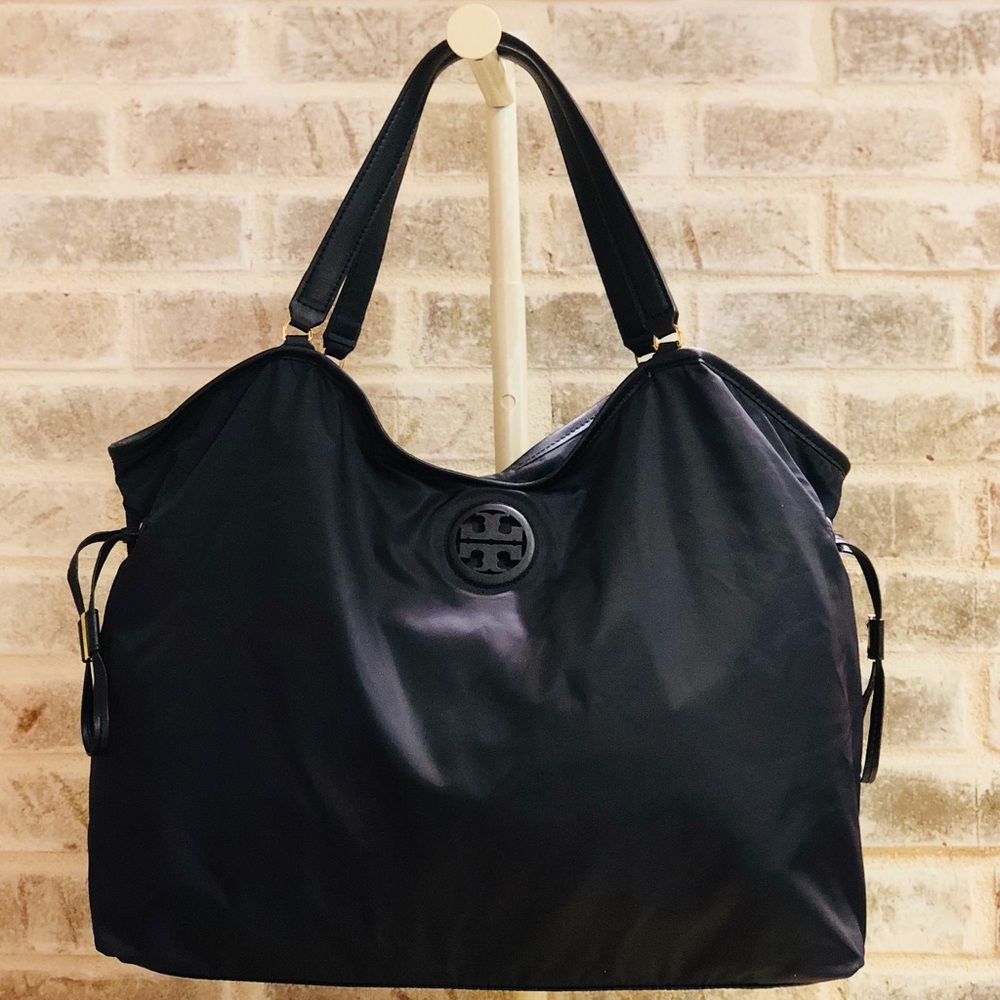 TORY BURCH Scout Black Nylon Drawstring Tote Bag